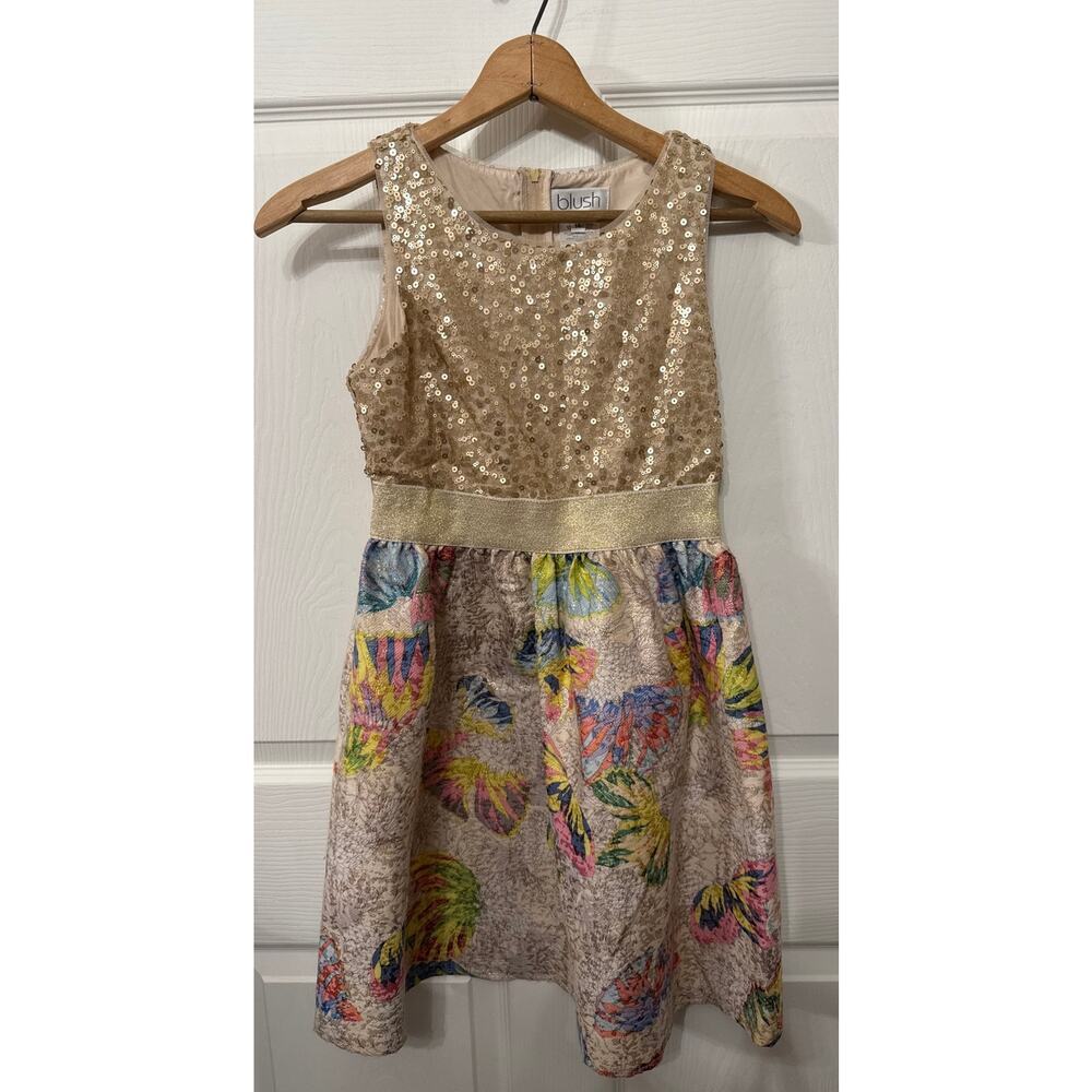 Blush by Us Angels Girls' Sequin Butterfly Tank Dress with Brocade Skirt, 14